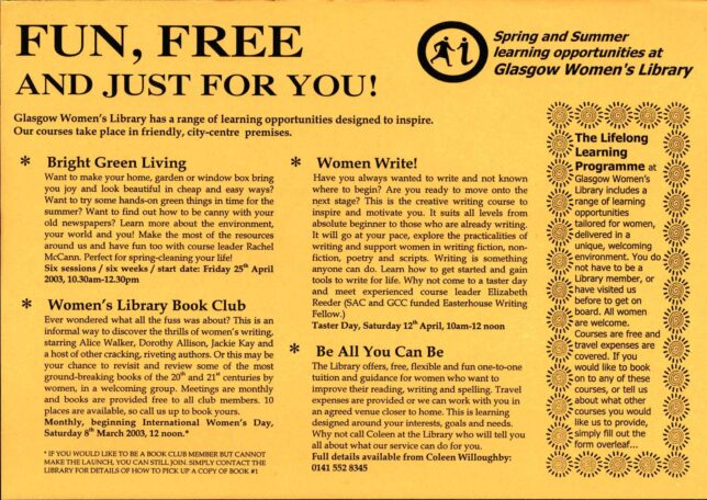 Flyer that introduces some of the spring and summer courses at GWL in 2003