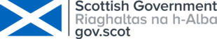 Scottish Government logo, with a small blue and white saltire flag on the left, followed by the words 'Scottish Government / Riaghaltas na h-Alba / gov.scot'