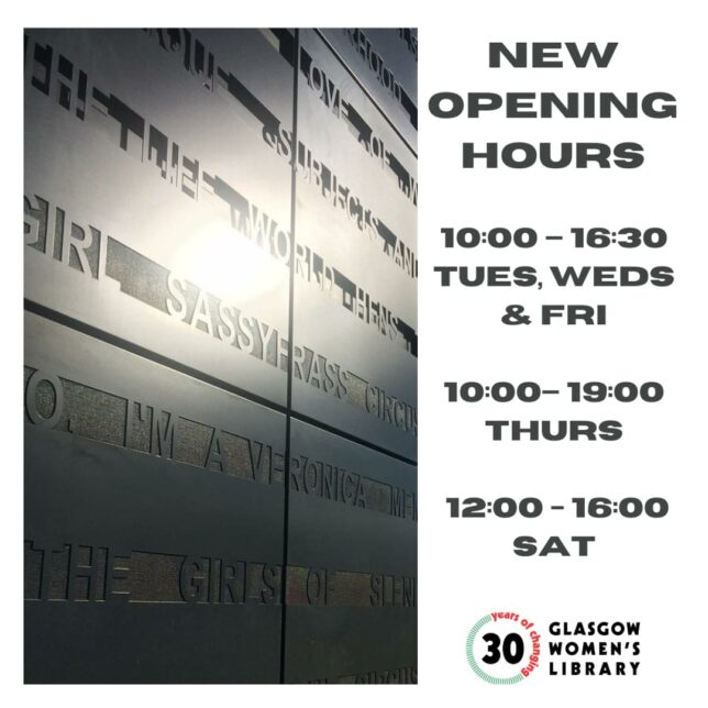 Text reads: NEW OPENING HOURS 10:00 - 16:30 TUES, WEDS, FRI 10:00 - 19:00 THURS 12:00 - 16:00 SAT