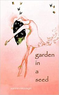 Book cover peach colour with illustration of a woman ballet dancer in a dress with black hair with white flowers in it  