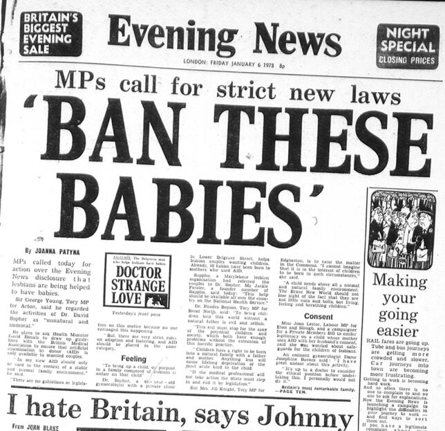 Front page of the London Evening News, 6th January, 1978, with the headline 'MPs call for strict new laws' / 'Ban These Babies'