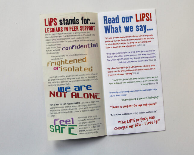 Photo showing the inside of the LiPS leaflet, introducing the group and inviting new members.