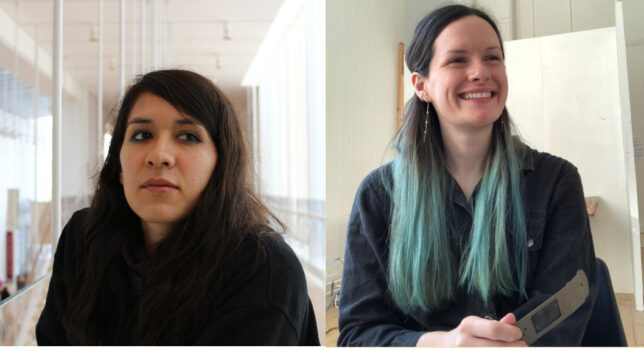 two photographs - the one on the left shows a Ana Garcia wearing black with black hair and dark eye liner facing the camera but looking just past it. the photograph on the left shows Emily Beaney with long dark hair with greeny blue ends smiling and looking at someone to the right of the camera.