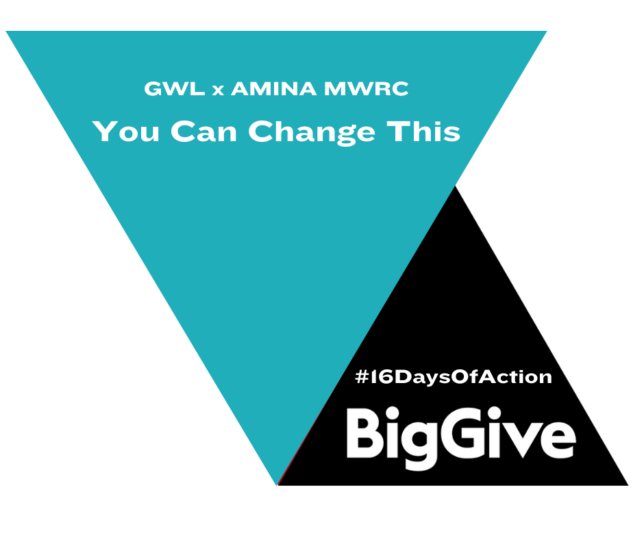 Image of a blue and black triangle with the words "You can change this" written on it. The triangle is part of a campaign called "Big Give", which encourages people to donate to charity.
