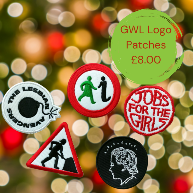 5 embroidered patches with various GWL logos on them. To the right is a green circle with red text which reads GWL Logo Patches £8