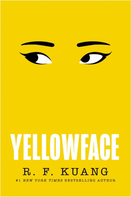 Yellow background with a set of eyes looking to the left
