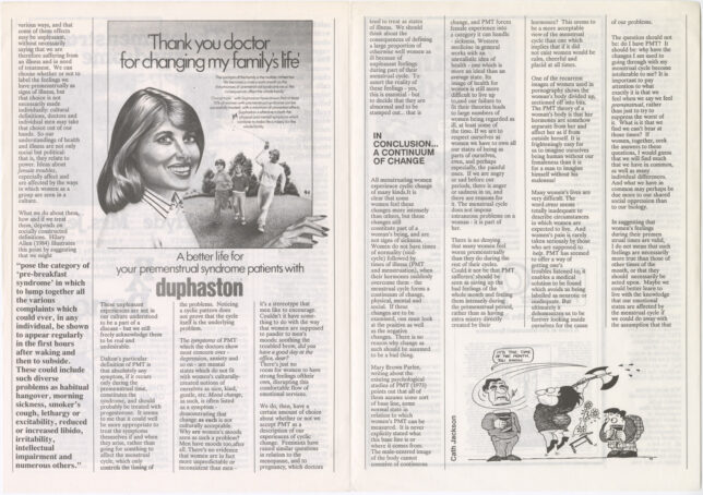 The inside of the broadsheet with collumns of text and more satirical comics about women's health.