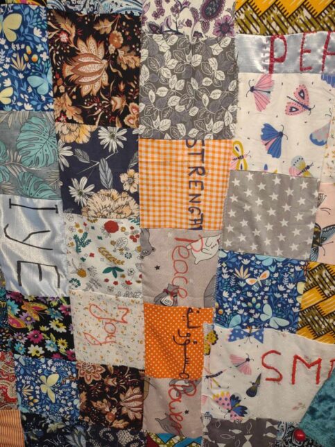A close-up of some of the different patchworks which make up the Eve/Hawa quilt.