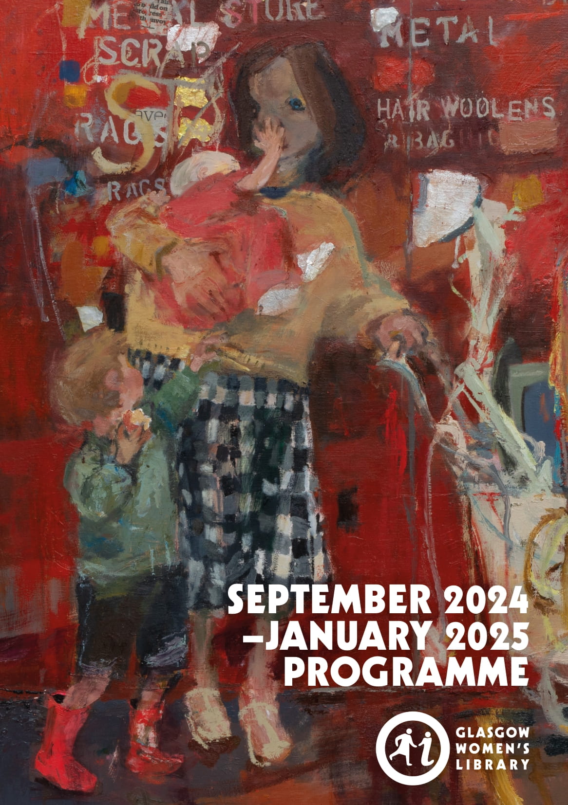 Glasgow Women's Library's Autumn 2024 Programme Cover featuring a cropped image of a Kate Downie painting