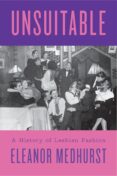 Pink and purple book cover showing a black and white photo of people at a party in 1920s clothing and women in suits and bow ties. Text reads 'Unsuitable -A history of lesbian fashion - Eleanor Medhurst