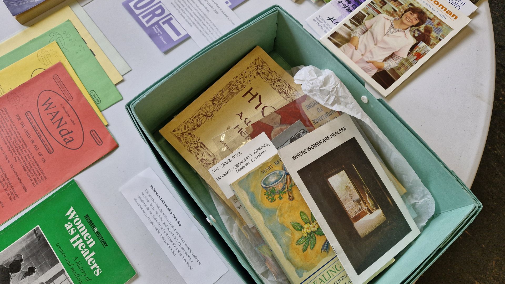 Material from our collection on women's health and healing, mostly pamphlets and other ephemera