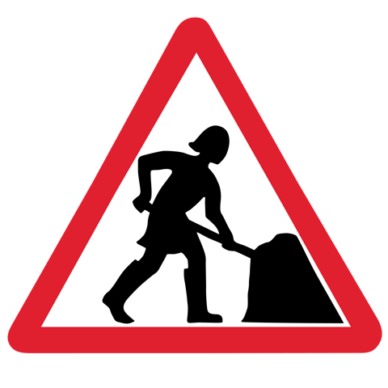 Women At Work logo, which looks like a road sign with a stylised woman digging