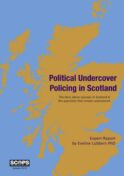 Front cover of the book ‘Political Undercover Policing in Scotland’ by Eveline Lubbers. The cover is blue with a yellow map of Scotland. 