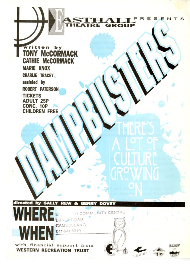 Handbill advertising Dampbusters play by Easthall Theatre Group